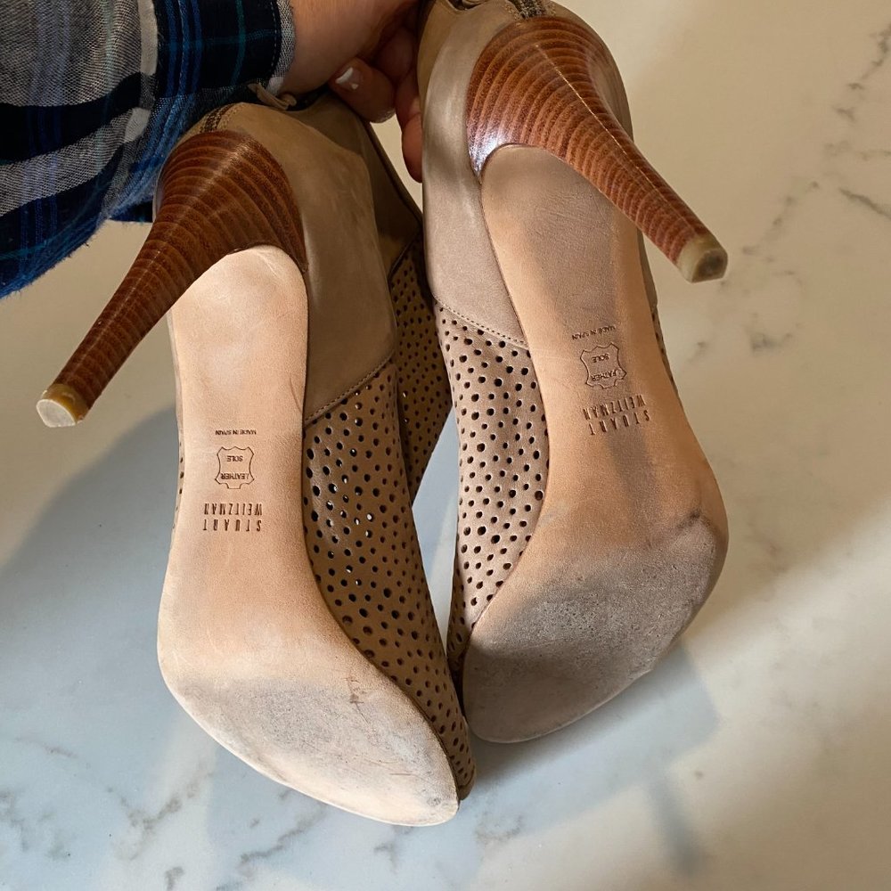 Stuart Weitzman Perforated Open Toe Booties - image 6